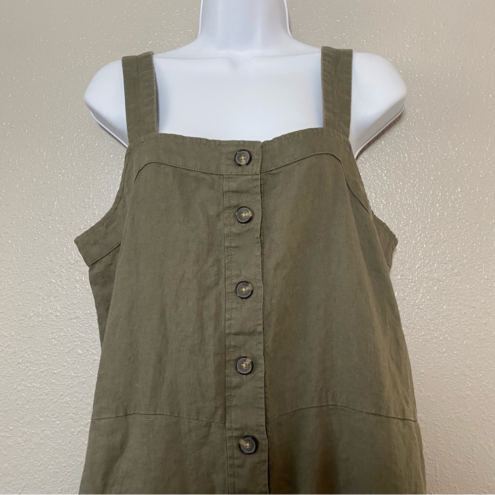 Everlane Olive Green Button-Front Linen Jumpsuit - Picture 2 of 8